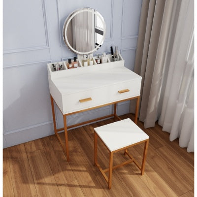 Aurora™ White & Gold Vanity Set – Compact Makeup Table with Mirror & Cushioned Stool