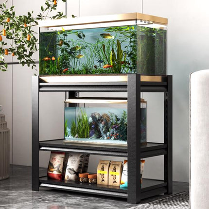 Heavy-Duty Metal Aquarium Stand – Dual-Tier Iron Fish Tank Bracket – Modern Space-Saving Rack for Home & Office (Stand Only)