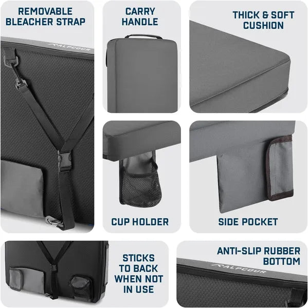 Extra Thick Portable Stadium Seat Cushion – 3-Inch Waterproof Bleacher Pad with Cup Holder for Sports Fans & Outdoor Events