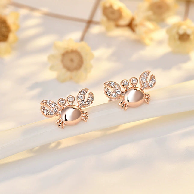 Cute Crab Earrings for Women in White- or Rose-Gold Tones