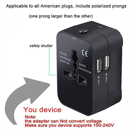 Universal All-in-One Worldwide Travel Adapter – Wall Charger with USB-C & USB-A Ports – International Power Plug for USA, EU, UK, AUS & 150+ Countries