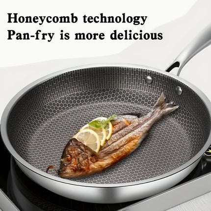 Hybrid Honeycomb Stainless Steel Frying Pan – Non-Stick & Scratch-Resistant Skillet – Laser Etched