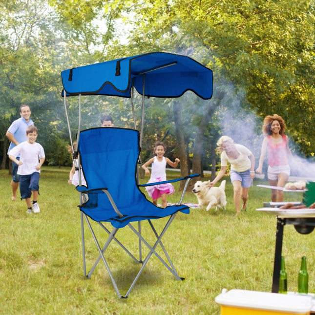 Heavy-Duty Ocean Blue Camping Chair with Canopy – 330lbs Capacity Folding Chair – Sunshade & Rain Shelter for Beach, Fishing & Patio