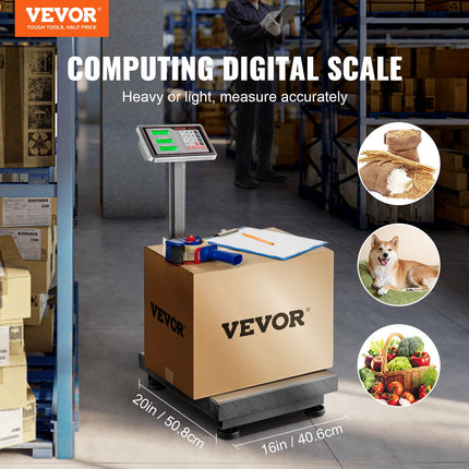 VEVOR 660 lbs Digital Platform Scale – High-Precision Computing Floor Scale – Stainless Steel Industrial Scale with LB/KG Price Calculator for Shipping, Luggage & Boxes