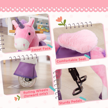 Ride-On Real Walking Unicorn – Mechanical Pony with Sparkly Horn – No Batteries Needed – Soft Plush Interactive Toy for Kids (Supports 176 lbs)