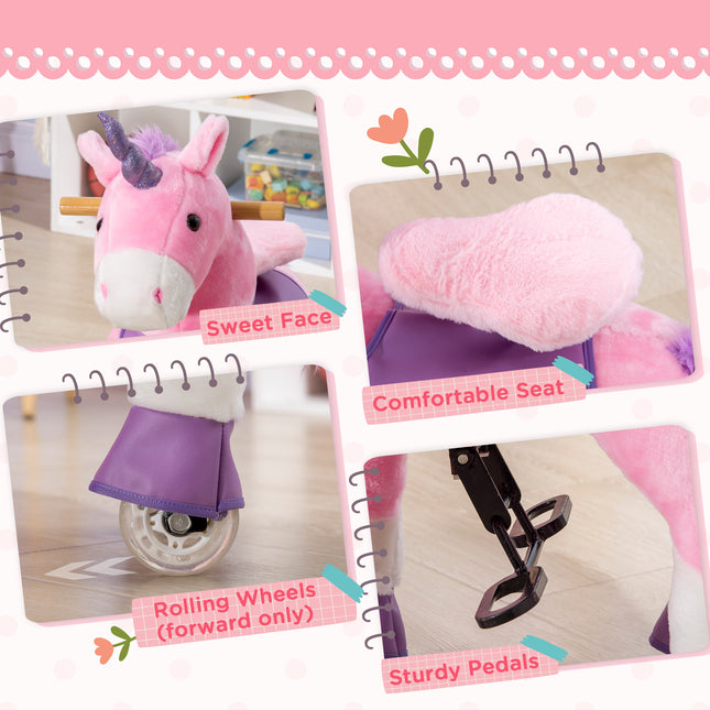 Ride-On Real Walking Unicorn – Mechanical Pony with Sparkly Horn – No Batteries Needed – Soft Plush Interactive Toy for Kids (Supports 176 lbs)