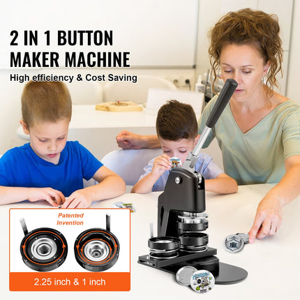 2-in-1 Button Maker Machine Kit – Dual Size Badge Press with 500 Pieces for DIY Crafts, Custom Pins and Creative Projects