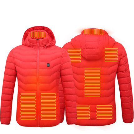 9-Zone Heated Puffer Jacket for Men – Electric Heating Winter Coat with Insulated Hood – USB Powered Thermal Windbreaker