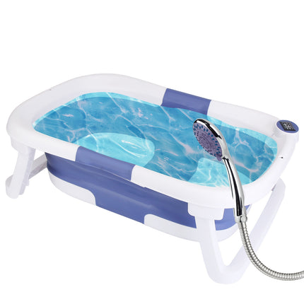 Collapsible Baby Bathtub with Real-Time Digital Thermometer – Foldable Travel-Friendly Tub for Newborn to 24 Months – Non-Slip & Non-Toxic Safety Bath