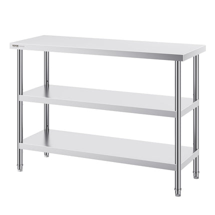 SUS201 stainless steel worktable with tabletop and two storage shelves