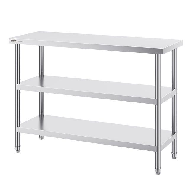 SUS201 stainless steel worktable with tabletop and two storage shelves