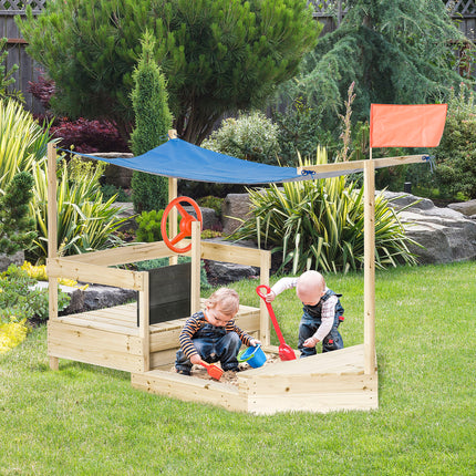 Kids Wooden Sandbox with Cover and Bench Seats – Outdoor Children’s Sand Pit with Foldable Lid – Weather-Resistant Backyard Play Center