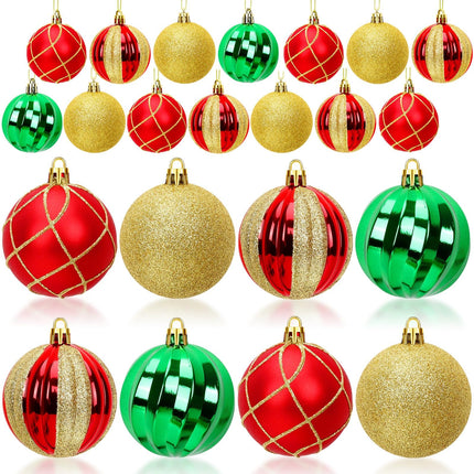 24pcs Christmas Ball Ornaments Set – Red, Green & Gold Shatterproof Xmas Tree Decorations – Hanging Baubles for Holiday, Party & Anniversary Decor