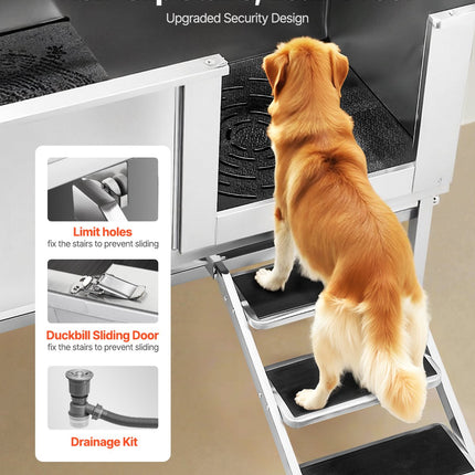 62-Inch Professional Dog Grooming Bath Tub – Heavy Duty Stainless Steel Pet Wash Station – Includes Walk-In Stairs & Water Filtration System