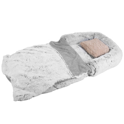 3-Piece Human Dog Bed Set – Includes Pillow & Blanket – 71"x45" Large Human-Sized Dog Bed for Adults, Kids & Pets – Machine Washable & Foldable (Grey)