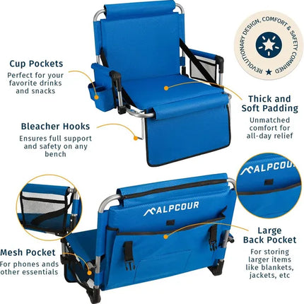 Foldable Padded Stadium Seat – Extra Wide Bleacher Chair with Backrest and Armrests for Sports Games & Outdoor Events