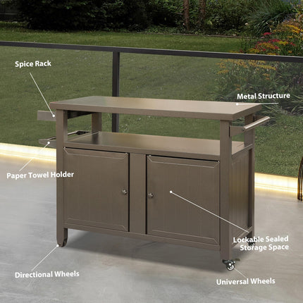 Outdoor Grill Prep Cart with Storage Cabinet and Wheels