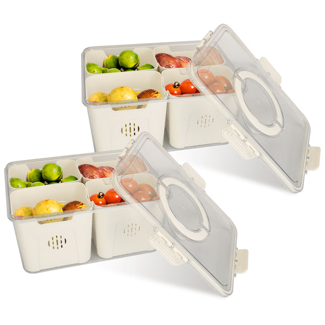 2-Pack Airtight Fruit Storage Containers – 4-Compartment Fridge Organizer with 8 Removable Colanders – BPA-Free Produce Saver