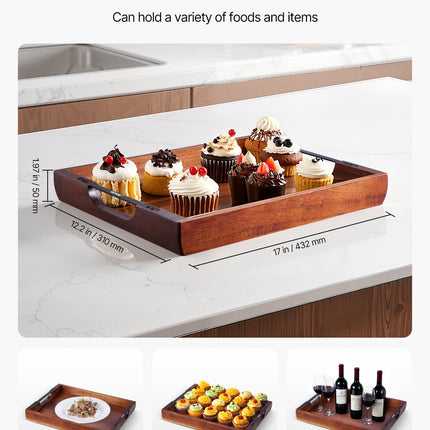 17" Acacia Wood Breakfast Tray – Large Serving Tray with Handles for Bed, Sofa & Coffee Table