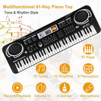 61-Key Digital Music Electronic Keyboard – Electric Piano with Microphone for Beginners – Portable Musical Instrument for Kids & Adults – Learning Mode & Recording