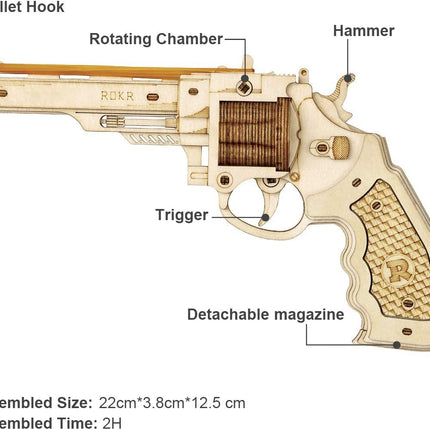 Robotime DIY Mechanical Gun Model Building Kit – Functional 3D Wooden Puzzle – Creative Birthday Gift for Boys, Teens & Hobbyists