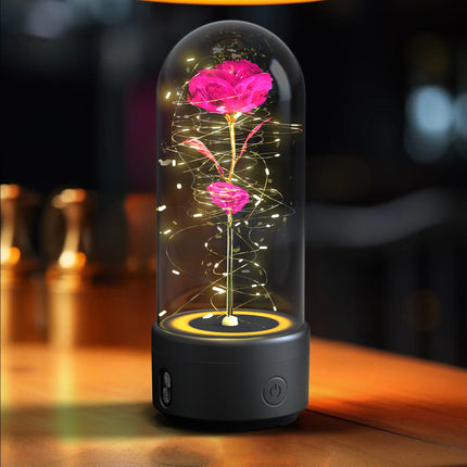 Eternal Rose in Glass Dome with Bluetooth Speaker – Romantic LED Luminous Flower Night Light – Perfect Valentine's Day & Anniversary Gift for Her