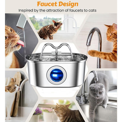 3.2L Stainless Steel Pet Water Fountain – Cowhorn Design Automatic Dispenser – Ultra-Quiet with 4 Replacement Filters for Dogs & Cats