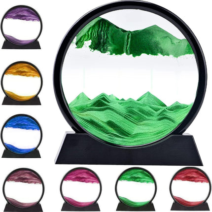 3D Moving Sand Art Picture – Dynamic Liquid Motion Sandscape – Round Glass Deep Sea Sand Display for Stress Relief & Home Decor