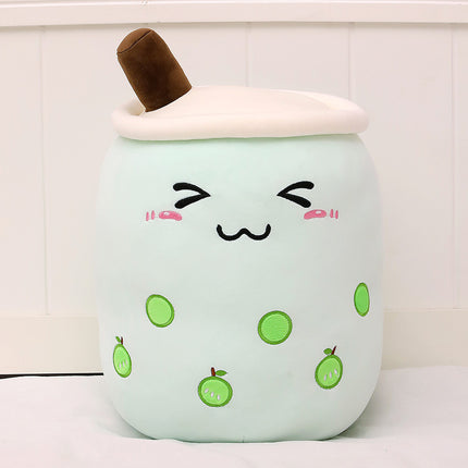 Cute Fruit Boba Tea Plush Pillow – Soft Strawberry Milk Tea Stuffed Toy – Kawaii Bubble Tea Cup Cushion for Kids & Teens (Pink/Brown)