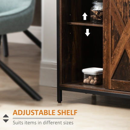 Industrial Sliding Barn Door Sideboard – Rustic Brown Buffet Cabinet with Adjustable Shelves for Kitchen, Dining & Living Room