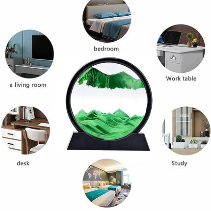 3D Moving Sand Art Picture – Dynamic Liquid Motion Sandscape – Round Glass Deep Sea Sand Display for Stress Relief & Home Decor