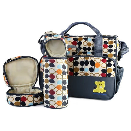 5pcs Multi-Function Baby Diaper Bag Set – Large Capacity Mummy Tote Bag – Includes Small Accessory Bag, Bottle Case, and Changing Mat