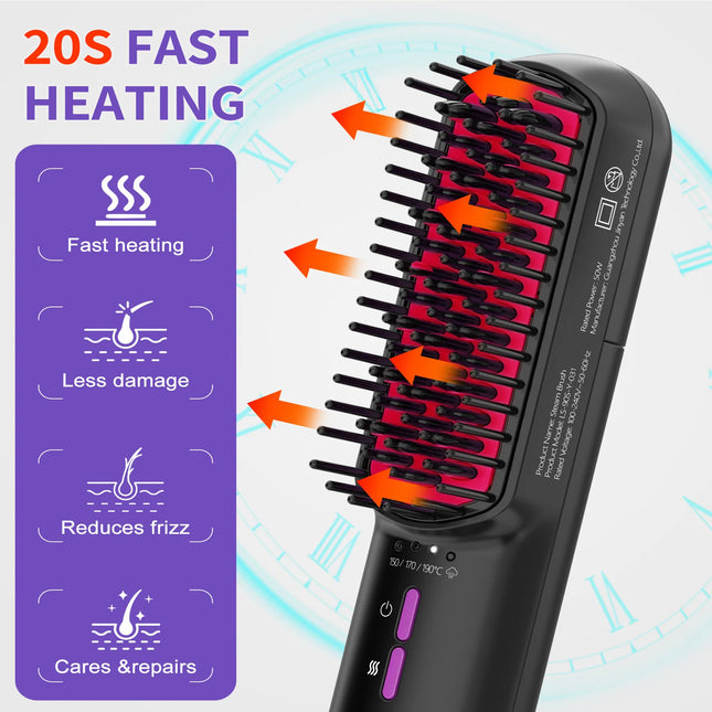 2-in-1 Ionic Steam Hair Straightener Brush – Anti-Frizz Ceramic Heating Comb