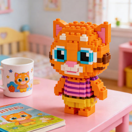 Brown Cat Micro Building Blocks – 3D Nano Brick Kitten Figurine – Educational DIY Puzzle for Adults & Kids – Creative Home Decor Gift