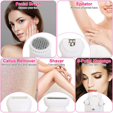 Ultimate 5-in-1 Rechargeable Beauty Set – Epilator, Callus Remover & Massager with LED Display