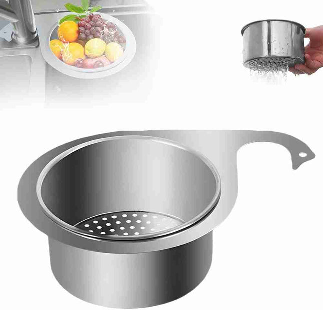 Stainless Steel Swan Sink Strainer Basket – Multi-Functional Kitchen Sink Drain Filter – Corner Hanging Storage & Draining Rack