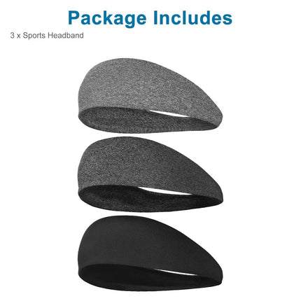 3-Pack Sports Sweatband Headbands – Moisture Wicking Workout Head Bands for Men & Women – Non-Slip Elastic Hair Band for Running, Yoga & Gym