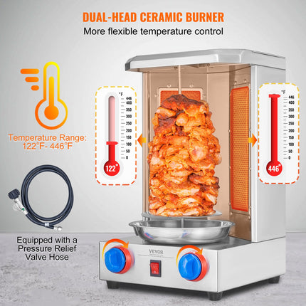 Vertical Rotisserie Shawarma Grill Machine – 13lb Capacity Stainless Steel Gyro and Kebab Cooker for Home Kitchens & Parties