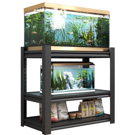 Heavy-Duty Metal Aquarium Stand – Dual-Tier Iron Fish Tank Bracket – Modern Space-Saving Rack for Home & Office (Stand Only)