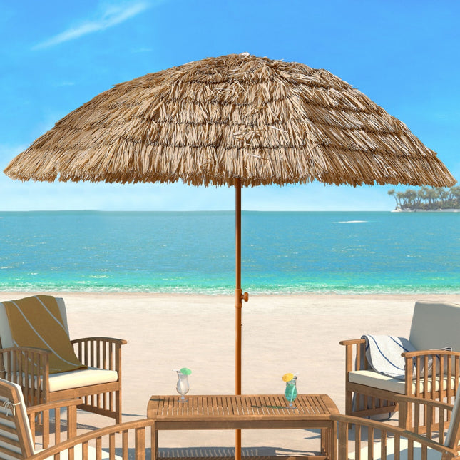 8ft Large Thatched Tiki Umbrella – Tropical Hawaii Style Patio Parasol – Heavy-Duty Raffia Thatch Hut Umbrella for Beach, Pool & Garden