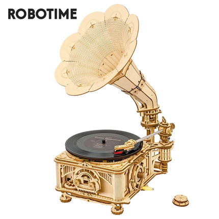 Robotime ROKR DIY Hand-Crank Gramophone – 3D Wooden Puzzle That Actually Plays Music – LKB01 Classic Phonograph Model Kit