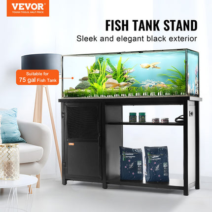 75 Gallon Heavy Duty Fish Tank Stand – 52" x 19.7" Steel & MDF Aquarium Cabinet – 626 lbs Load Capacity with Built-in Power Outlet Panel – Black