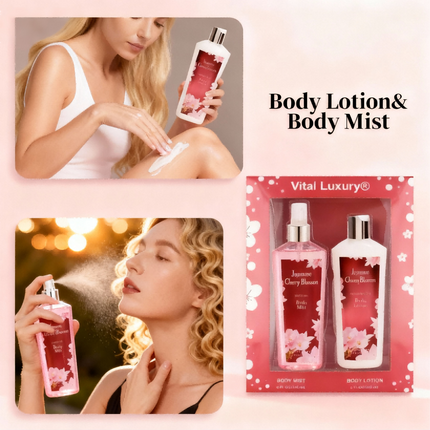 Japanese Cherry Blossom 2-Piece Body Care Set – Includes 8oz Body Lotion & Fragrance Mist – Luxury Spa Gift Set for Women