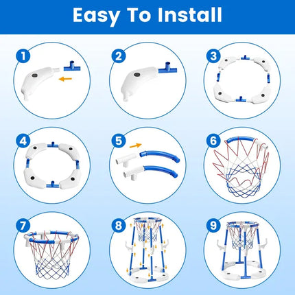 3-in-1 Floating Pool Basketball Hoop Set – Includes 4 Balls, 4 Toss Rings & Pump – Water Sport Games for Kids & Adults – Summer Pool Toy