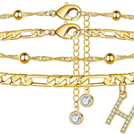Gold-plated letter anklet with artificial gemstone decoration