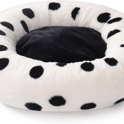 Mewoofun 23-Inch Donut Cat Bed – Black Dot Patterned Round Plush Pet Bed – Calming Anxiety-Relief Bed for Indoor Cats & Small Dogs