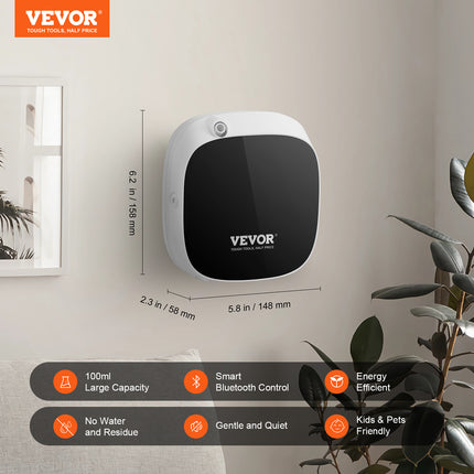 VEVOR Waterless Scent Air Machine – Cold Air Diffusion Technology – Smart Essential Oil Diffuser with USB/Battery Power for Home, Spa & Office