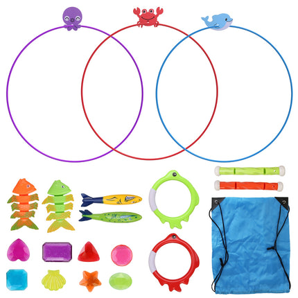 24-Piece Kids Diving Pool Toy Set – Swim-Through Rings and Underwater Treasures for Summer Swimming Practice