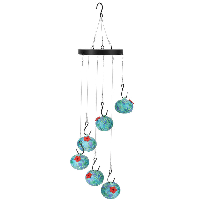 2-in-1 Wind Chime Hummingbird Feeder – Hanging Outdoor Bird Feeder with Bee and Ant Guard – Decorative Garden & Patio Art