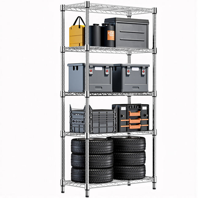 5-Tier Heavy Duty Steel Wire Shelving Unit – High-Capacity Storage Rack for Kitchen, Pantry, Garage & Office Organization